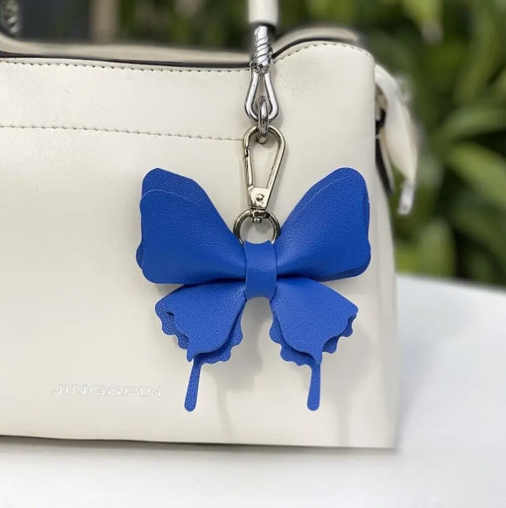 Blue Butterfly Faux Leather Keychain Bag Charm